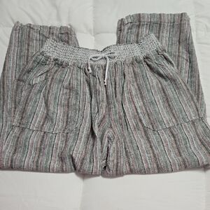 CJ Banks Women's 1X Striped Elastic Waist Capris